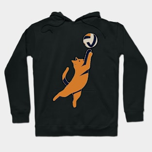 Airborne Attack: Playful Tabby Cat Spikes Volleyball Hoodie